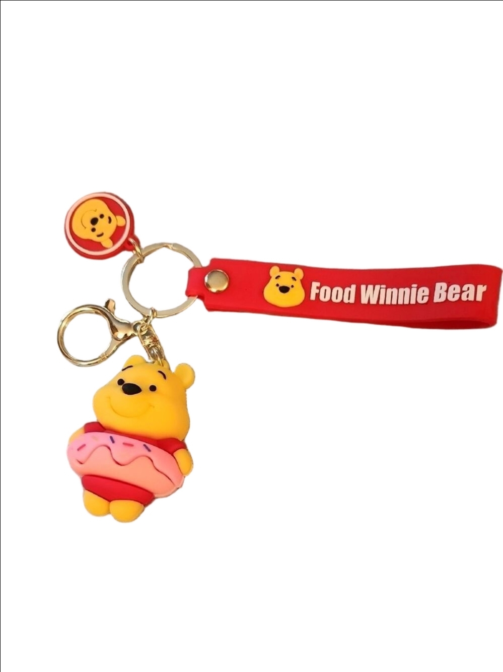 Winnie The Pooh Bear Keychain with Red Strap